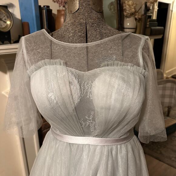 Vintage Inspired Light Gray Tulle Dress Corset Back Tea Length Bridal Prom M - Picture 4 of 13
